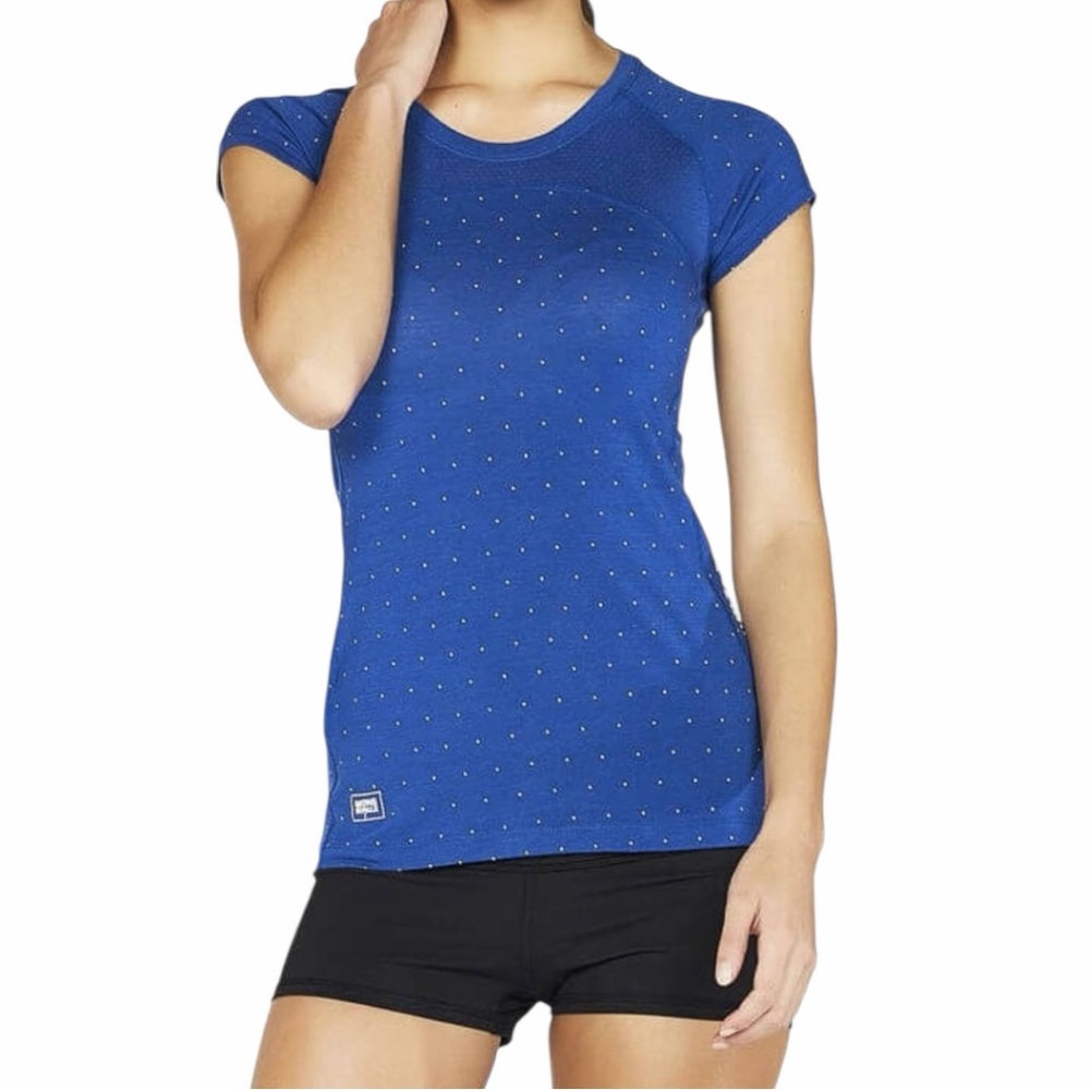 Mons Royale Merino Wool Bella Tech Tee Geo Blue Dot Air Con  Baselayer women’s L